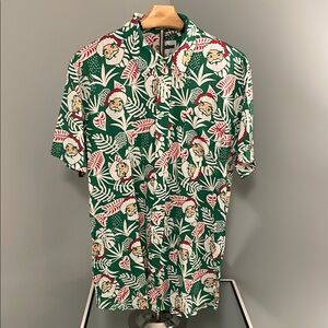 Tipsy Elves Christmas Festive Green Santa tropical floral Print Shirt new medium